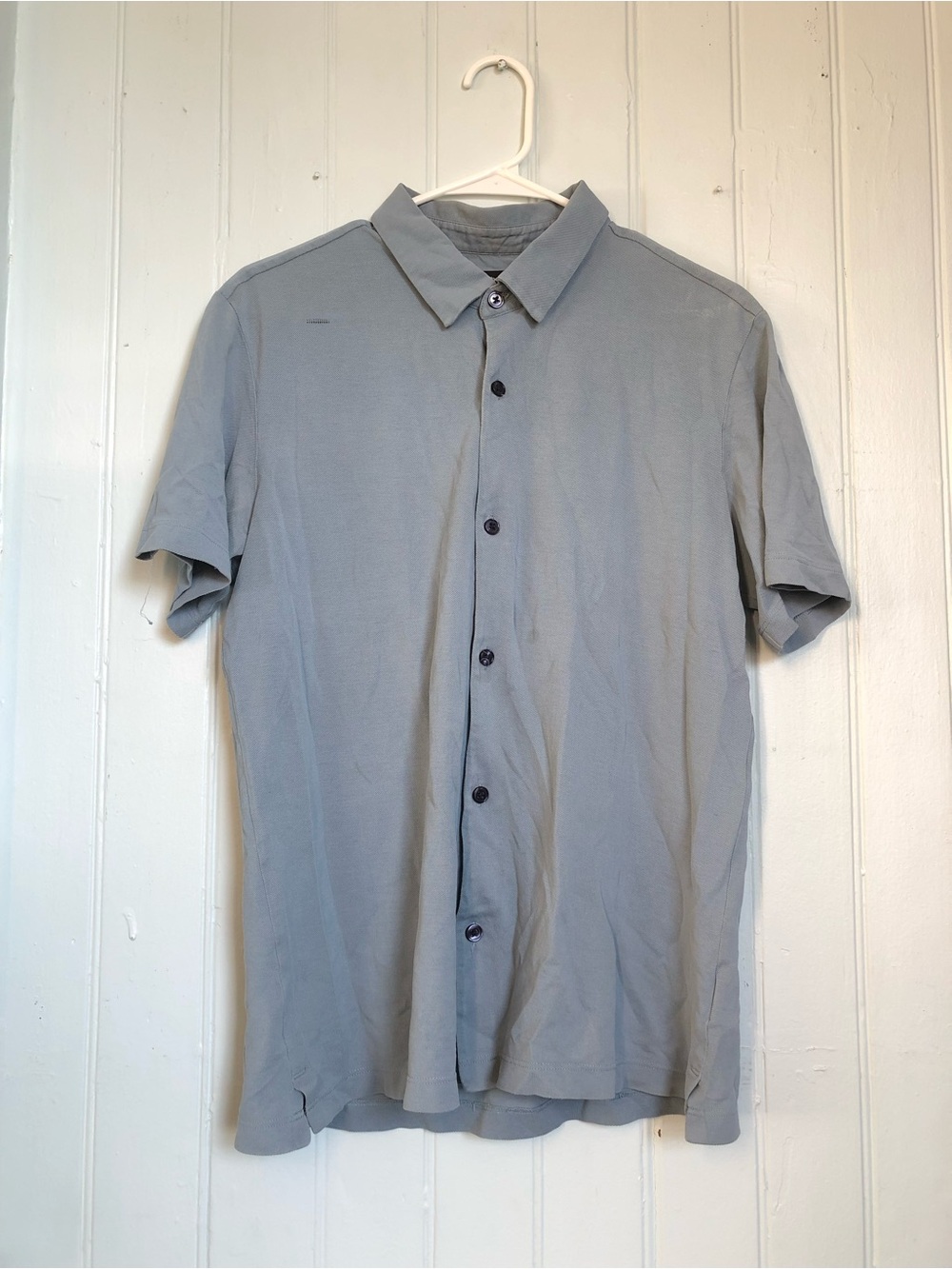 Men's Blue Gray Theory Short Sleeve Button-Up Shirt